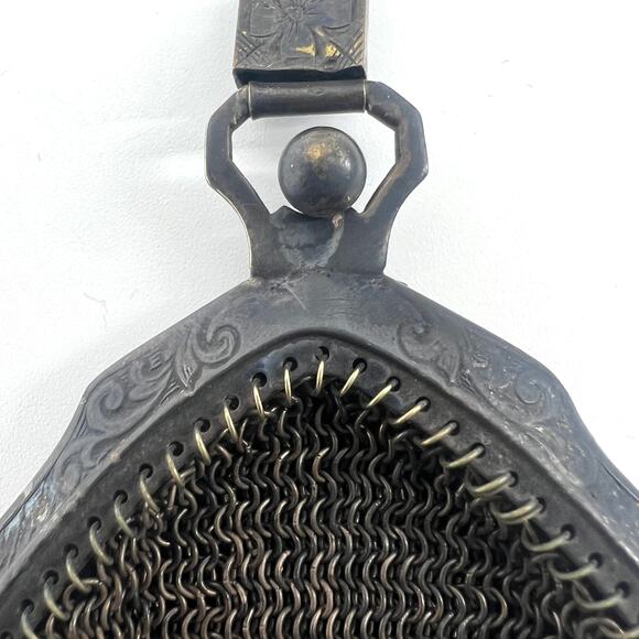 Antique German Silver Mesh Purse 8" x 3" on Strap - Picture 9 of 11